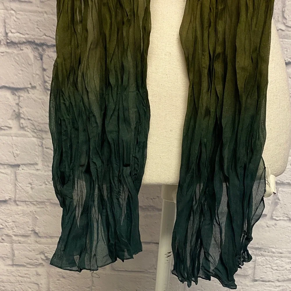 J. Jill Sheer Ombre Pleated Scarf in Forest Green Mustard and Brown
